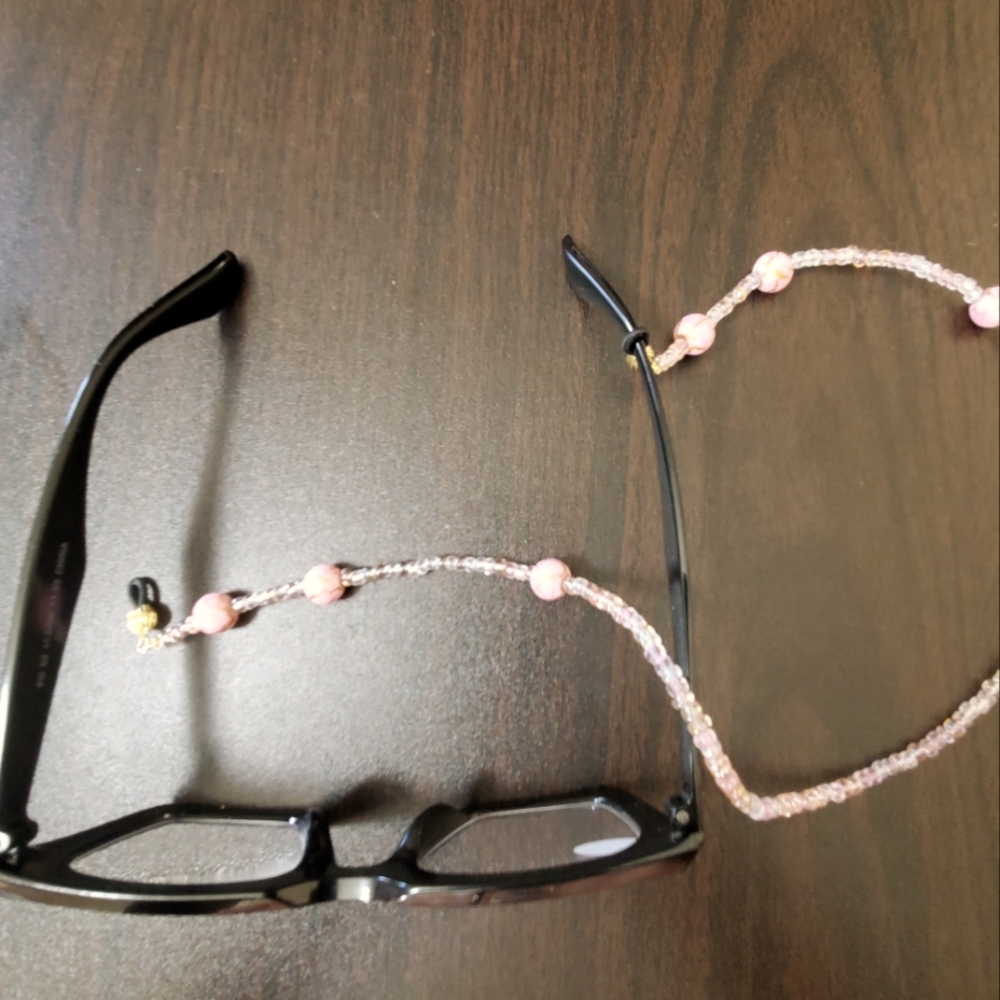 Handmade Pink n/Gold beads Eye Glass Necklace